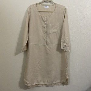 Allen Allen Usa Womens Dress Size L Linen Beige Midi Minimalist